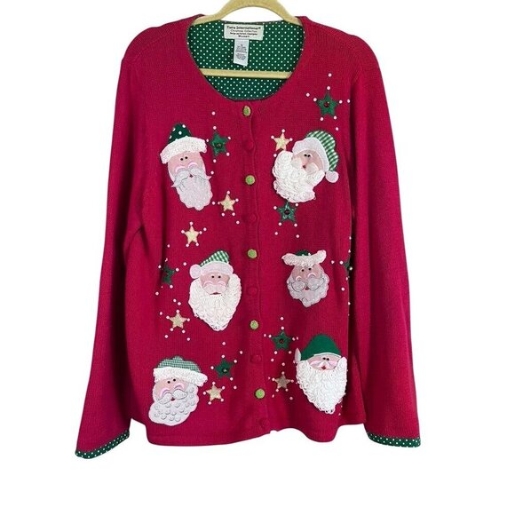 Vintage Tiara Knit Christmas Sweater 1X Red Holiday Festive Santa Polka Dot 80s - Picture 1 of 13